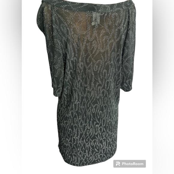 YMLA BLACK W/ SILVER SPECS MINI DRESS  SZ XL VINTAGE ACETATE MIX - Picture 3 of 8